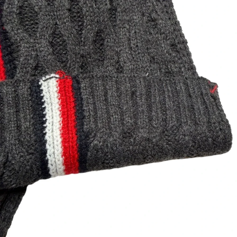 Tommy Hilfiger Cable Knit Ski Patrol Scarf Mens‎ Gray Red White Striped NWT OS